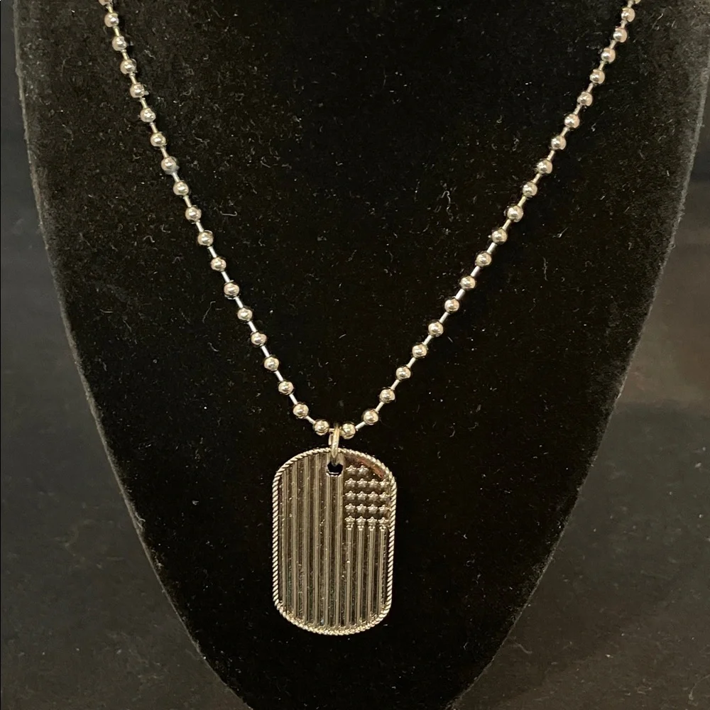 Justin Boots Silver American Flag Dog Tag Necklace